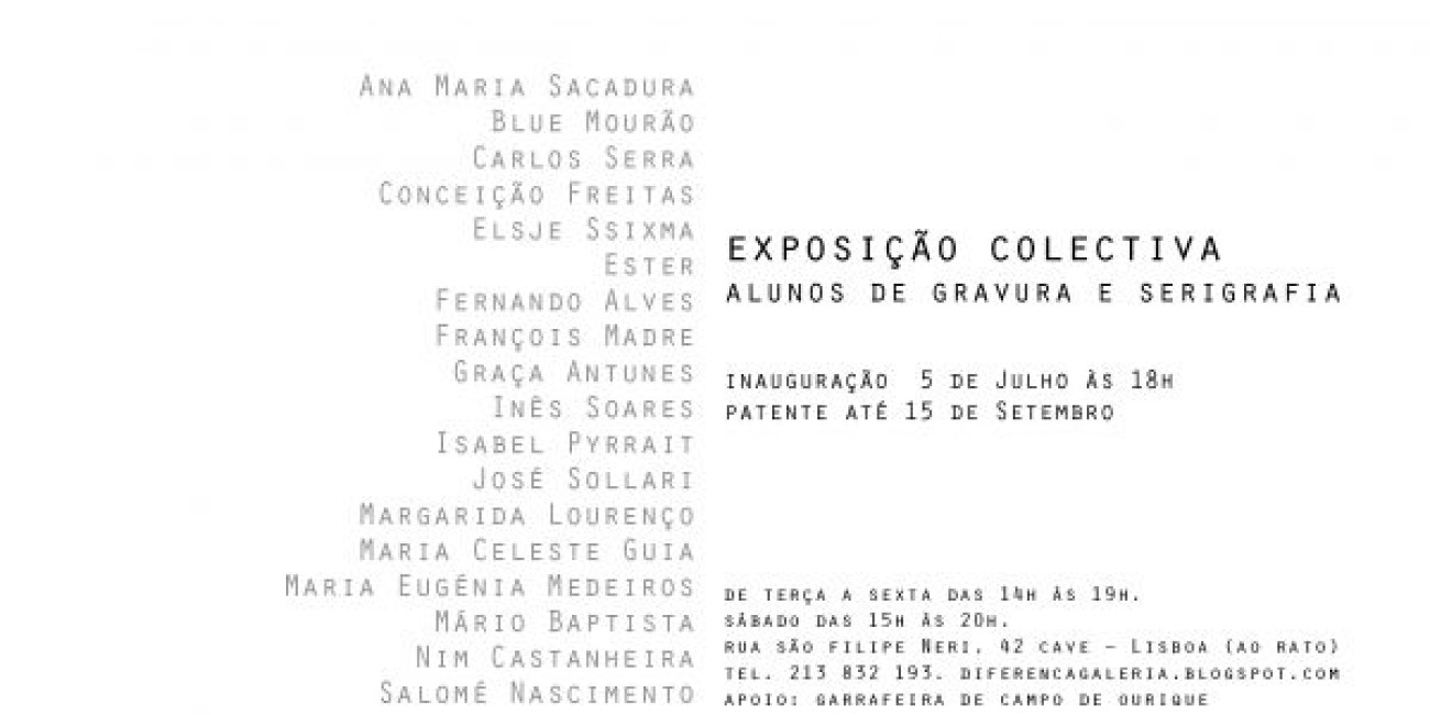 Na Galeria Diferença, Espaço Quadrado, de 5 de Julho a 15 de Setembro