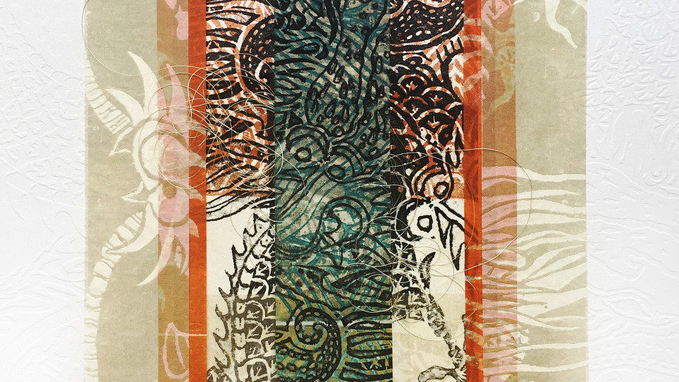 The breath of dragon &middot; Água tinta de açúcar, colagem, gofrado. 36x30cm &middot; 2017