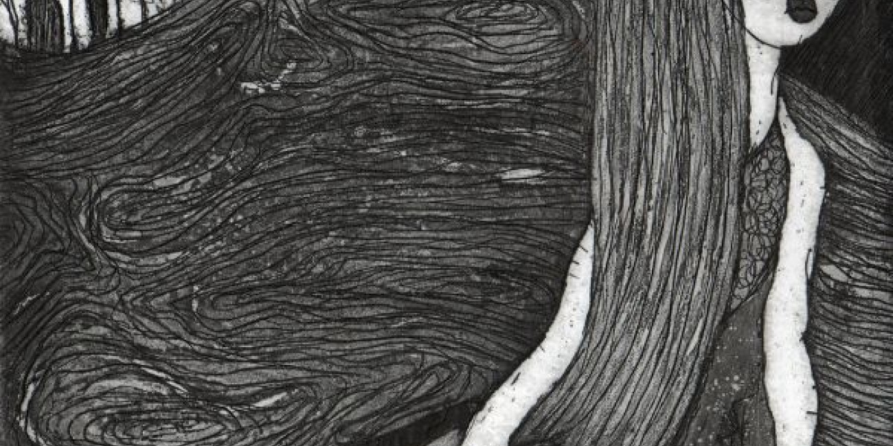 Gravura de Joanna Lakta na exposi&ccedil;&atilde;o colectiva de Joanna Lakta, Daniela Crespi e Marija Toskovic