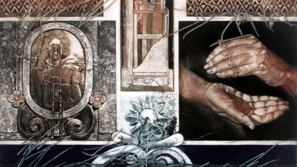 Vis&atilde;o - Hei-de pegar nos meus olhos, deit&aacute;-los num mar sem fundo &middot; água- forte, água tinta e verniz mole &middot; 39,5 x 50,0cm